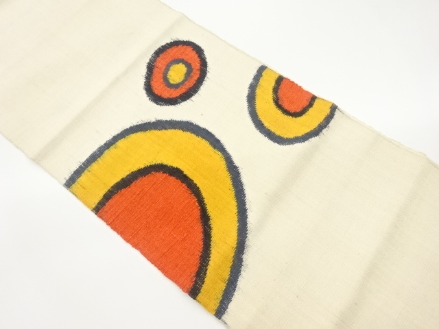 手織り紬丸文模様織出し名古屋帯